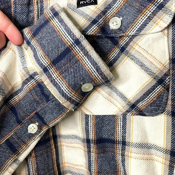 RVCA That’ll Work Flannel Oversized Long Sleeve Shirt in Blue and White Size S - Picture 11 of 15